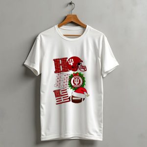 Indiana Hoosiers Christmas Ho Ho Ho Football Helmet Wreath Santa Hat T Shirt