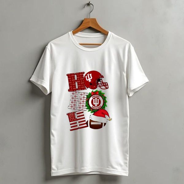 Indiana Hoosiers Christmas Ho Ho Ho Football Helmet Wreath Santa Hat T Shirt 1 t shirt 1