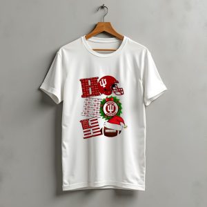 Indiana Hoosiers Christmas Ho Ho Ho Football Helmet Wreath Santa Hat T-Shirt