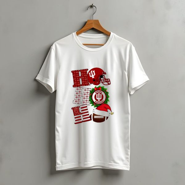 Indiana Hoosiers Christmas Ho Ho Ho Football Helmet Wreath Santa Hat T Shirt t shirt 1