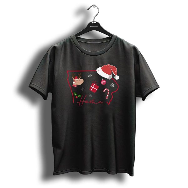 Iowa Christmas Home Joy Reindeer Gift Candy Cane Snowflakes Santa Hat T Shirt 1 t shirt 1