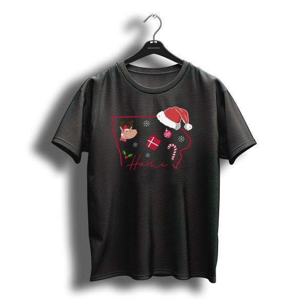 Iowa Christmas Home Joy Reindeer Gift Candy Cane Snowflakes Santa Hat T Shirt t shirt 1