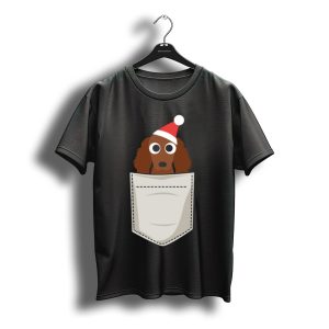 Irish Setter Santa With Christmas Hat In Pocket T-Shirt