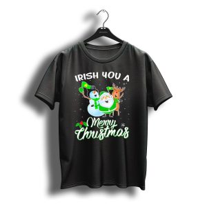 Irish You A Merry Christmas Snowman Santa Reindeer T-Shirt