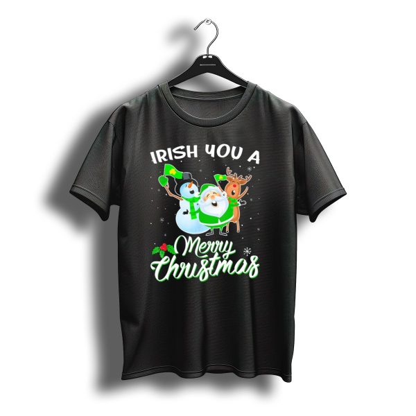 Irish You A Merry Christmas Snowman Santa Reindeer T Shirt t shirt 1