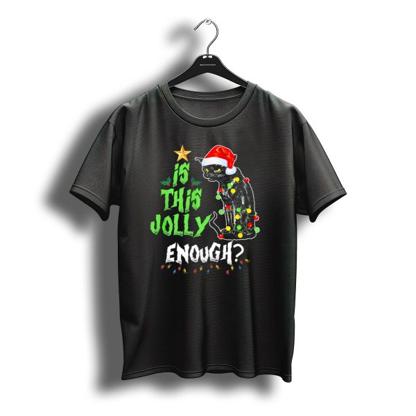 Is This Jolly Enough Christmas Cat With Lights And Santa Hat T Shirt t shirt 1