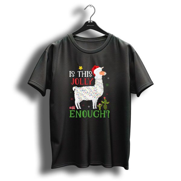Is This Jolly Enough Christmas Lights Llama Santa Hat T Shirt 1 t shirt 1
