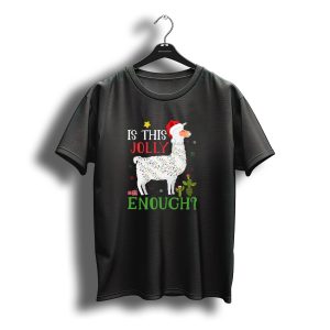 Is This Jolly Enough Christmas Lights Llama Santa Hat T-Shirt