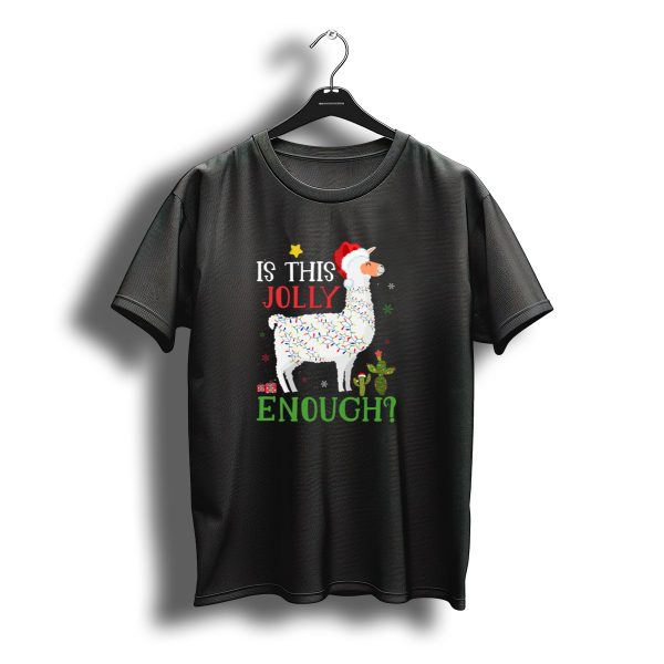 Is This Jolly Enough Christmas Lights Llama Santa Hat T Shirt t shirt 1