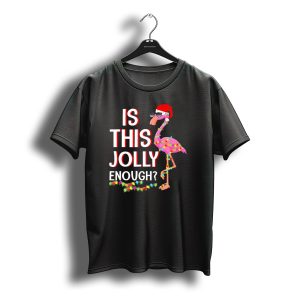 Is This Jolly Enough Flamingo Christmas Lights Santa Hat Sunglasses T-Shirt