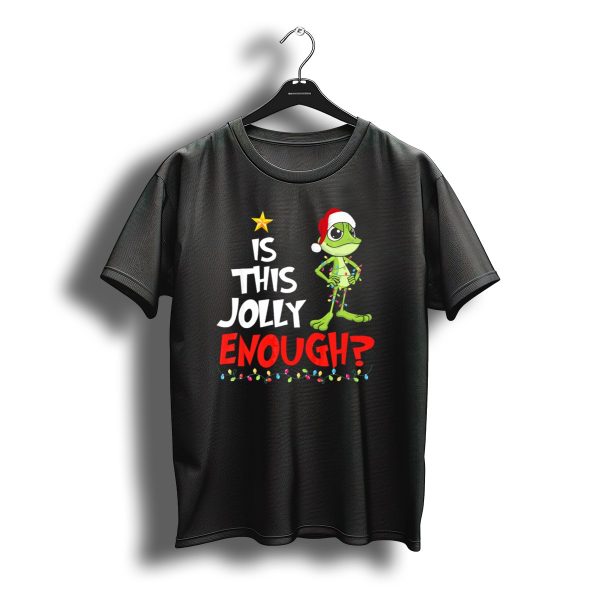 Is This Jolly Enough Frog Santa Hat Christmas Lights T Shirt t shirt 1