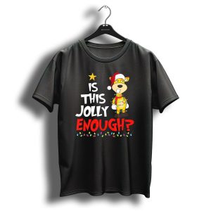 Is This Jolly Enough Giraffe Santa Hat Christmas Lights Star T Shirt