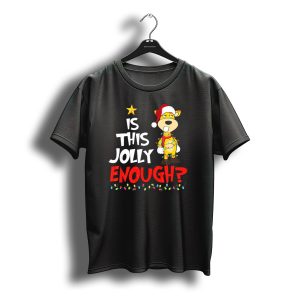 Is This Jolly Enough Giraffe Santa Hat Christmas Lights Star T-Shirt
