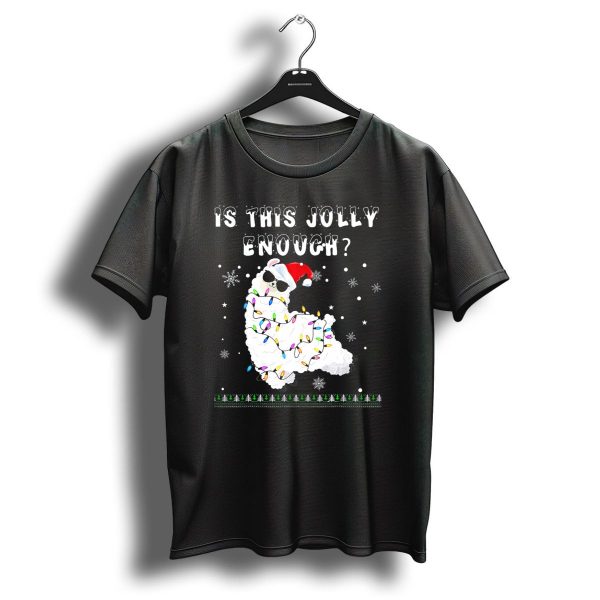 Is This Jolly Enough Llama Wrapped In Christmas Lights With Santa Hat T Shirt 1 t shirt 1