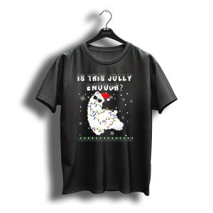 Is This Jolly Enough Llama Wrapped In Christmas Lights With Santa Hat T-Shirt