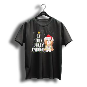 Is This Jolly Enough Shih Tzu Santa Christmas Lights Snowflakes T-Shirt