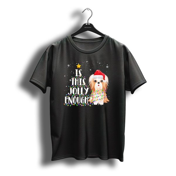 Is This Jolly Enough Shih Tzu Santa Christmas Lights Snowflakes T Shirt t shirt 1