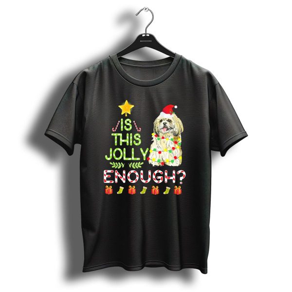Is This Jolly Enough Shih Tzu Santa Hat Christmas Lights T Shirt 1 t shirt 1