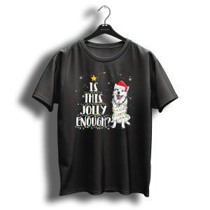 Is This Jolly Enough Siberian Husky Sant Wrapped In Christmas Lights With Santa Hat T Shirt