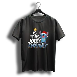Is This Jolly Enough Stitch Christmas Lights Santa Hat T Shirt