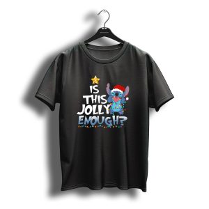 Is This Jolly Enough Stitch Christmas Lights Santa Hat T-Shirt