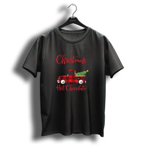It's A Christmas Movies And Hot Chocolate Kind Of Day Plaid Truck Christmas Tree T-Shirt