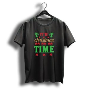 Its Christmas Time Palm Trees Stars Red And Green Bow Ornaments T-Shirt