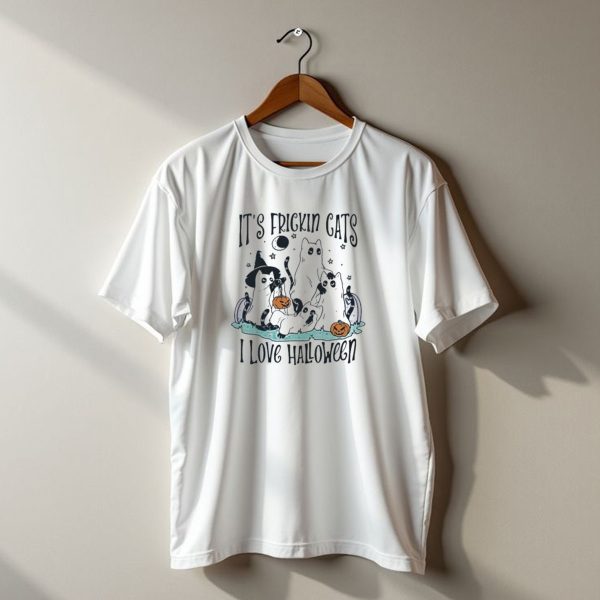 Its Frickin Cats I Love Halloween Ghost Cats Pumpkins Moon Stars T Shirt t shirt 1 1