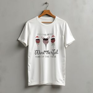 It'S The Most Wine Derful Time Of The Year Christmas Wine Glasses With Santa Hats T-Shirt