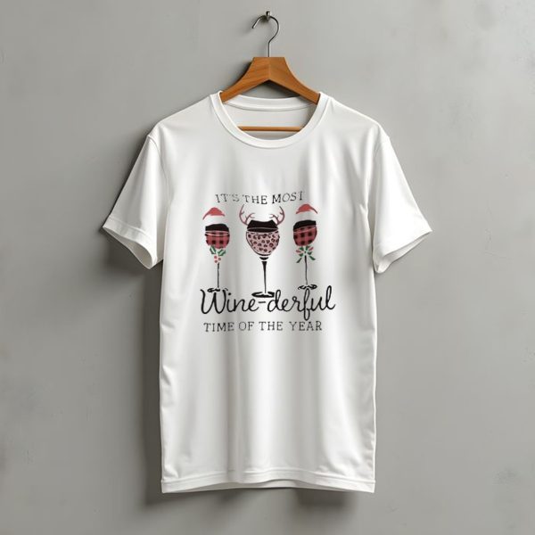 Its The Most Wine Derful Time Of The Year Christmas Wine Glasses With Santa Hats T Shirt t shirt 1