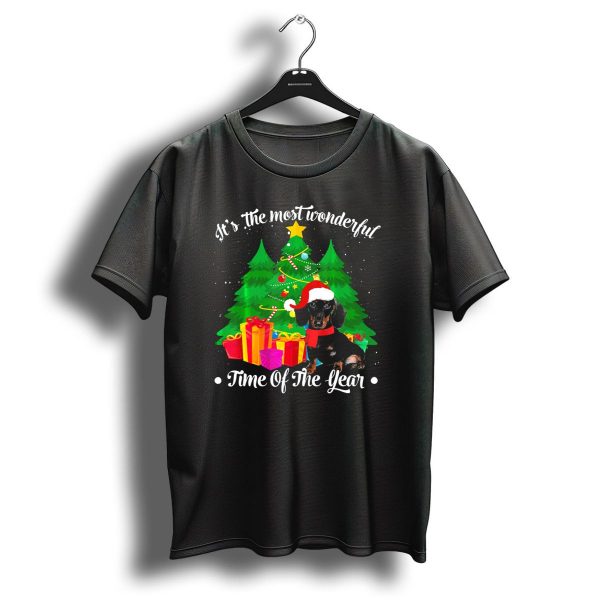 Its The Most Wonderful Time Of The Year Dachshund Christmas Tree Santa Hat T Shirt 1 t shirt 1