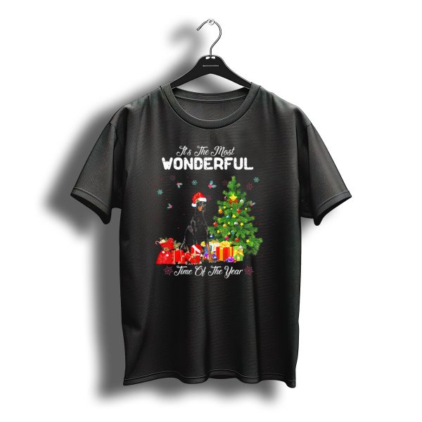 Its The Most Wonderful Time Of The Year Doberman Christmas Tree Santa Hat T Shirt t shirt 1