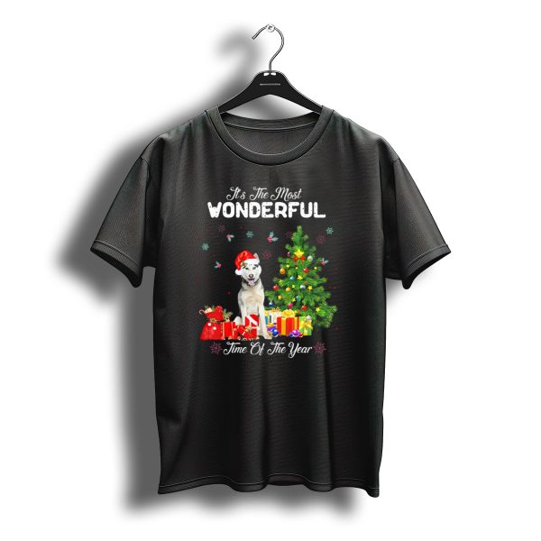 Its The Most Wonderful Time Of The Year Husky Santa Christmas Tree And Gifts T Shirt t shirt 1