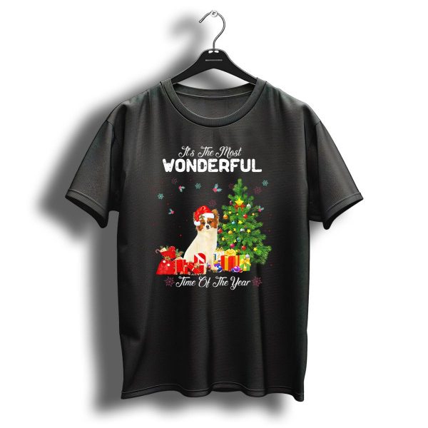 Its The Most Wonderful Time Of The Year Papillon Christmas Tree Santa Hat Gifts T Shirt 1 t shirt 1