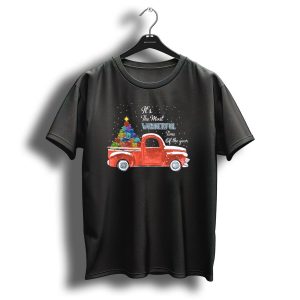 It's The Most Wonderful Time Of The Year With Festive Red Truck And Christmas Tree T Shirt