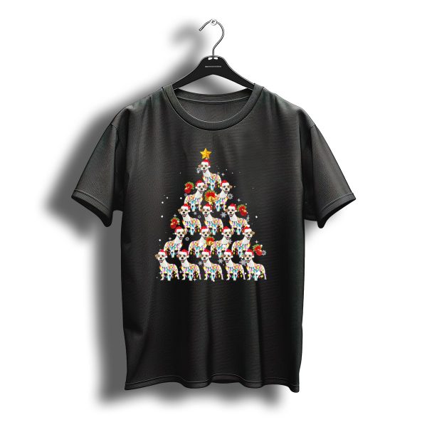 Jack Russell Christmas Tree With Festive Lights And Santa Hats T Shirt t shirt 1