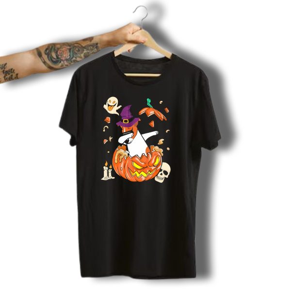 Jack Russell Dabbing Halloween Pumpkin With Witch Hat Ghost Skull And Candles T Shirt t shirt 1