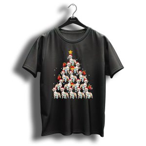Jack Russell Dog With Santa Hat And Christmas Lights In Tree Shape With Star Decoration T-Shirt