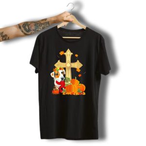 Jack Russell Pumpkin Cross Autumn Leaves Jesus Halloween T-Shirt