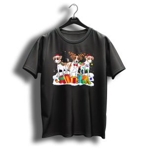 Jack Russell Terrier Christmas Santa Reindeer Presents Holiday Festive Lights T Shirt