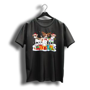 Jack Russell Terrier Christmas Santa Reindeer Presents Holiday Festive Lights T-Shirt