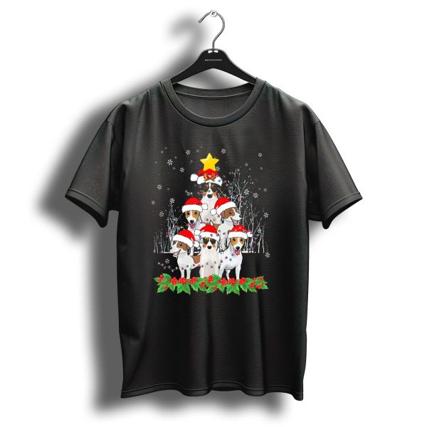 Jack Russell Terrier Christmas Tree Santa Hat Snowflakes T Shirt 1 t shirt 1