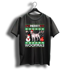 Jack Russell Terrier Dog Merry Woofmas Ugly Christmas Sweater Style Snowman Santa Hat T-Shirt