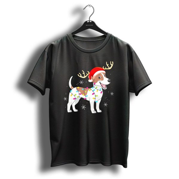 Jack Russell Terrier Reindeer Antlers Santa Hat Christmas Lights T Shirt 1 t shirt 1