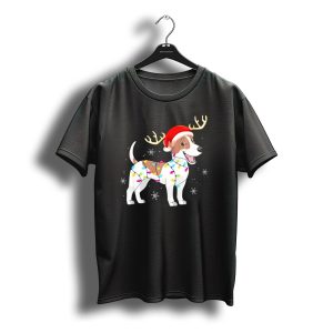 Jack Russell Terrier Reindeer Antlers Santa Hat Christmas Lights T-Shirt