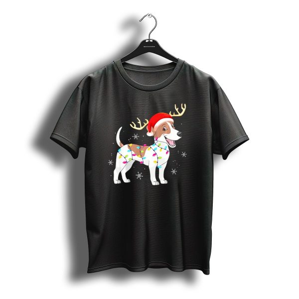 Jack Russell Terrier Reindeer Antlers Santa Hat Christmas Lights T Shirt t shirt 1