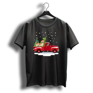 Jack Russell Terrier Santa Christmas Truck Holiday Scene Snowflakes And Trees T Shirt
