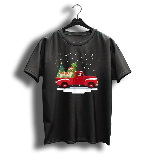 Jack Russell Terrier Santa Christmas Truck Holiday Scene Snowflakes And Trees T Shirt 1 t shirt 1