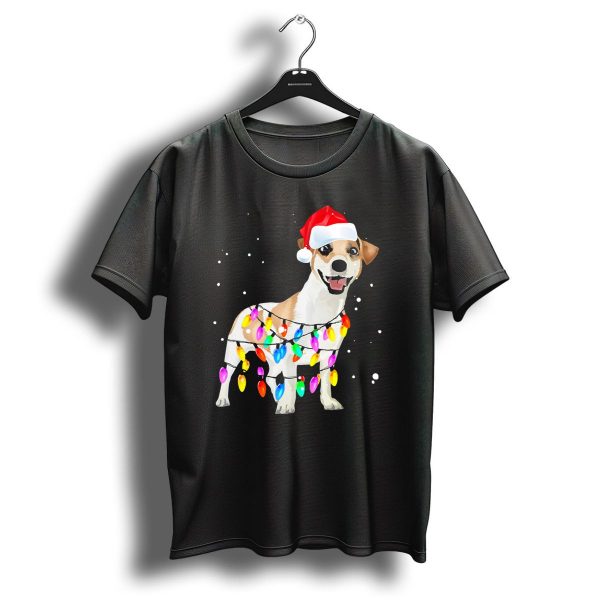 Jack Russell Terrier With Santa Hat And Christmas Lights T Shirt 1 t shirt 1