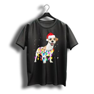 Jack Russell Terrier With Santa Hat And Christmas Lights T-Shirt